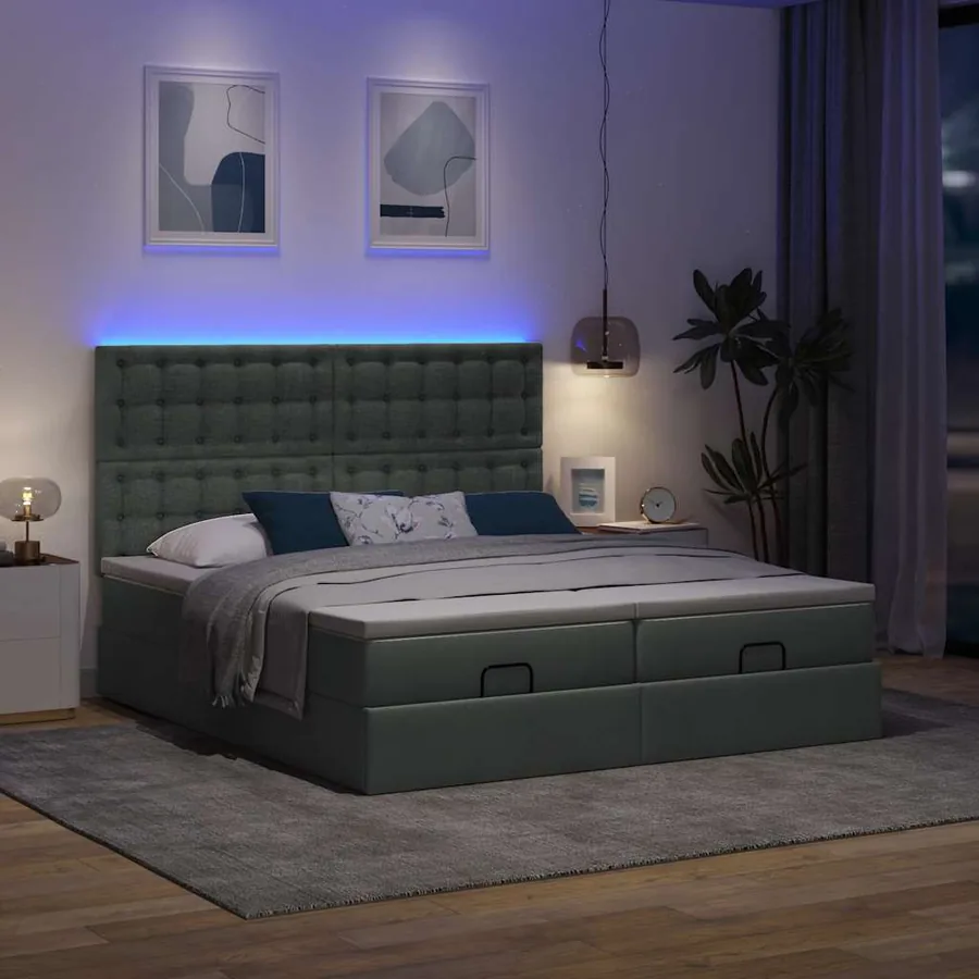 Cadre de lit ottoman avec matelas gris foncé 180x200cm tissu - 3