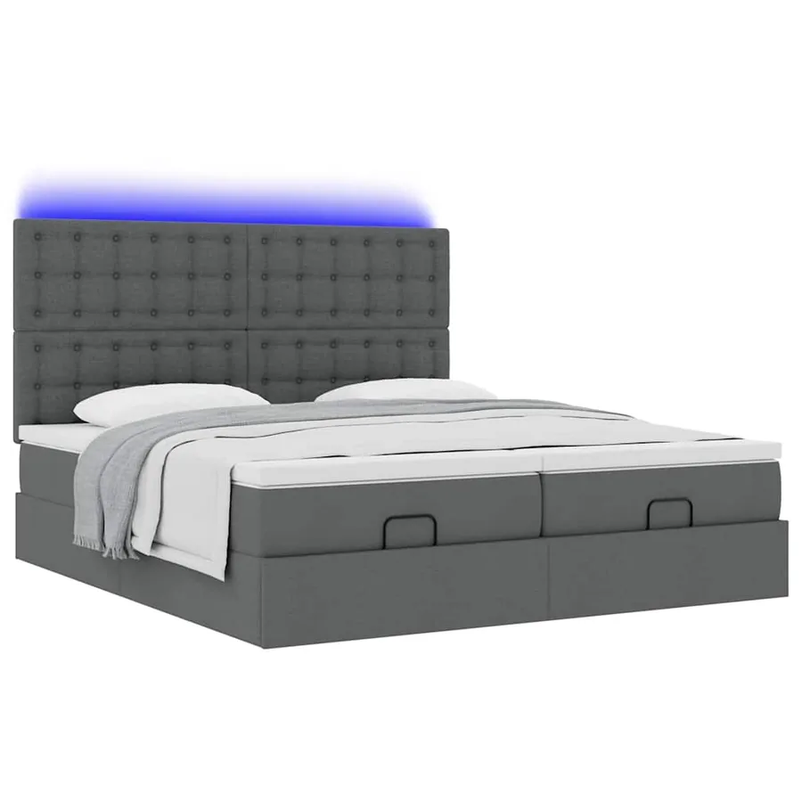 Cadre de lit ottoman avec matelas gris foncé 180x200cm tissu - 6