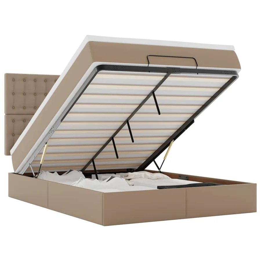 Cadre de lit ottoman et matelas cappuccino 140x190cm similicuir - 2