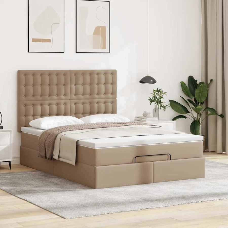 Cadre de lit ottoman et matelas cappuccino 140x190cm similicuir - 3