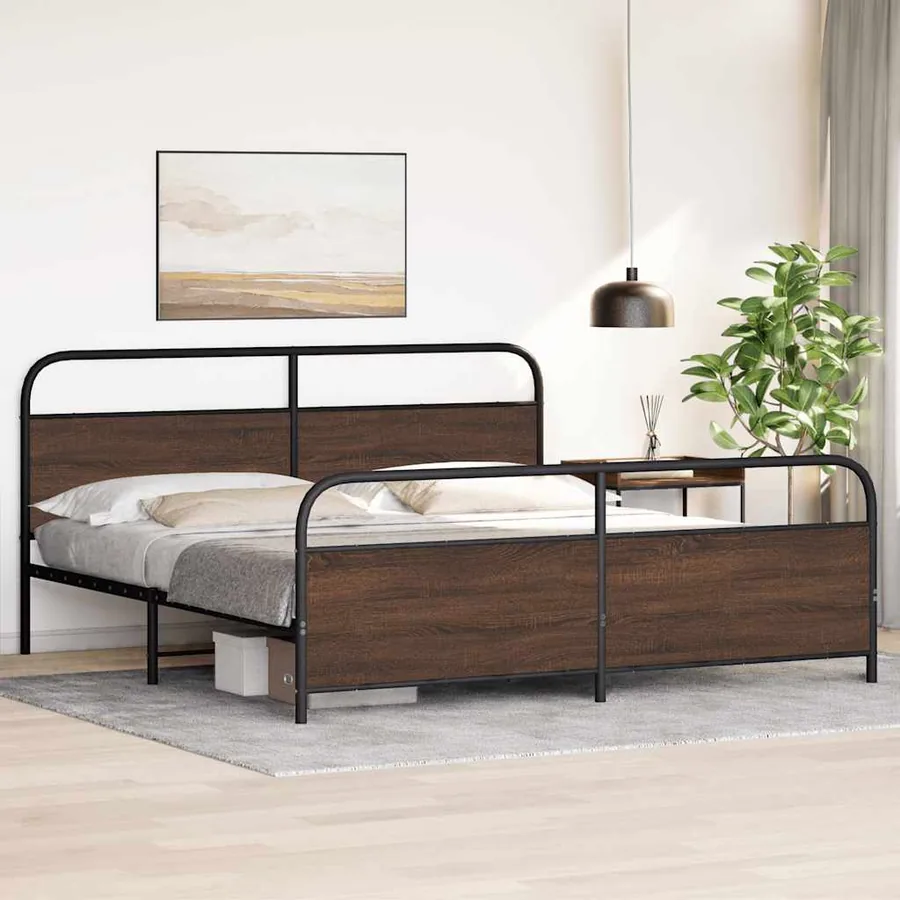 Cadre de lit en métal sans matelas chêne marron 200x200 cm - 4