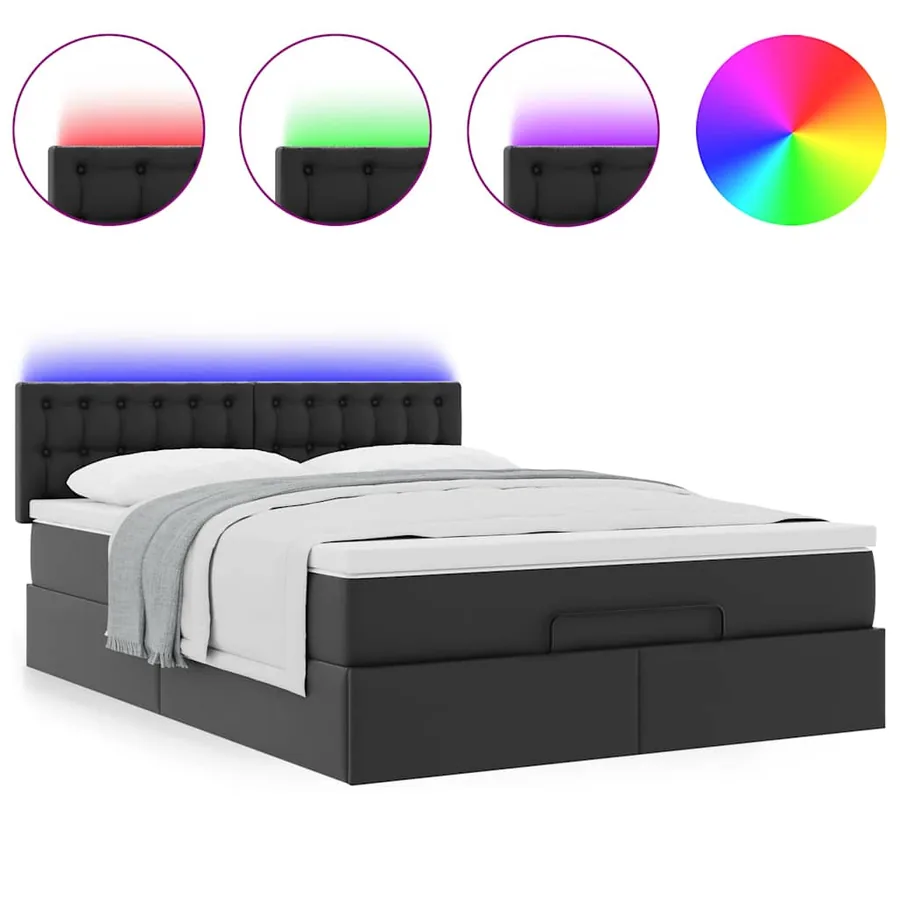 Lit ottoman avec matelas & LED Noir 140x190cm similicuir - 5