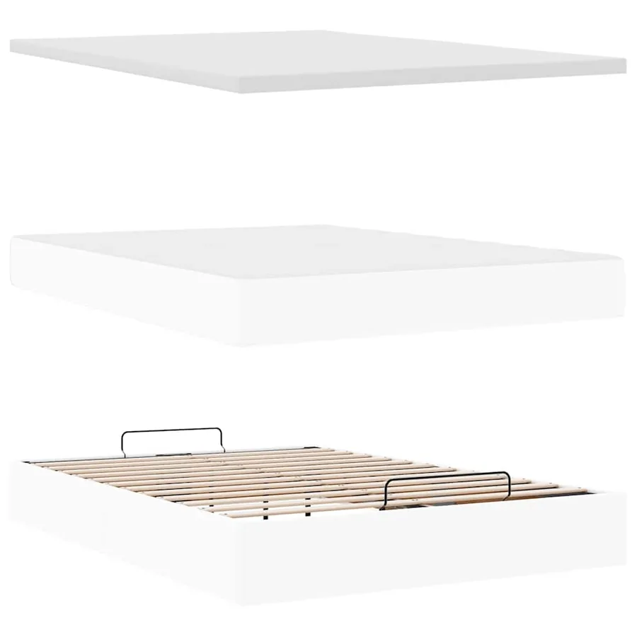 Cadre de lit ottoman avec matelas blanc 140x190 cm similicuir - 8