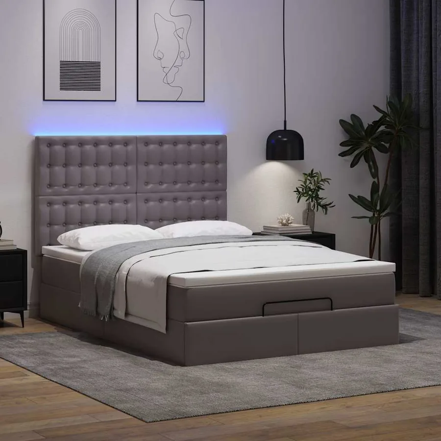 Cadre de lit ottoman avec matelas gris 140x190 cm similicuir - 3