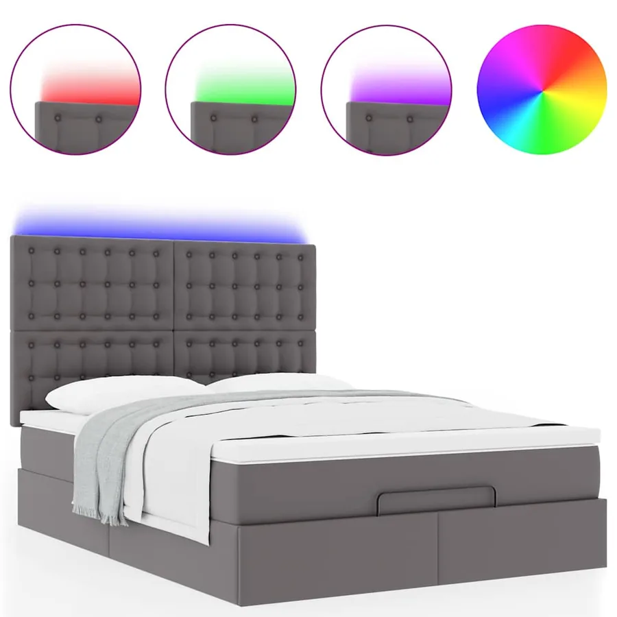 Cadre de lit ottoman avec matelas gris 140x190 cm similicuir - 5