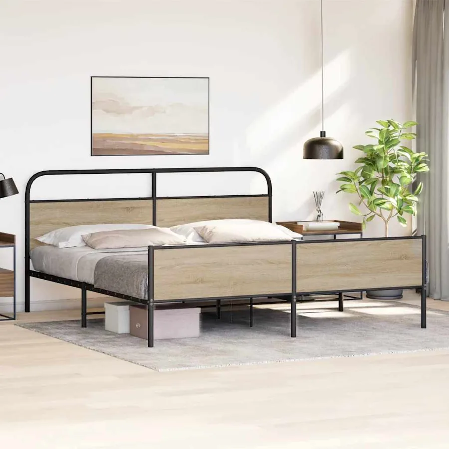 Cadre de lit en métal sans matelas chêne fumé 183x213 cm - 4