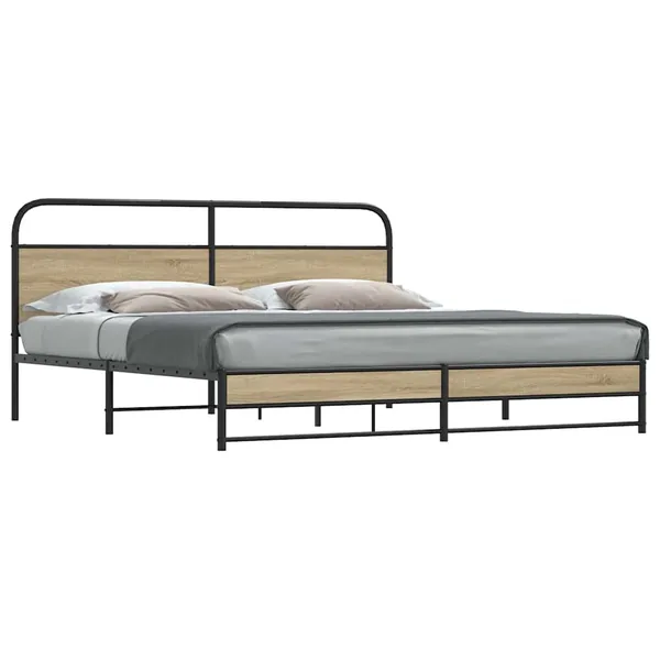 Cadre de lit en métal sans matelas chêne fumé 180x200 cm
