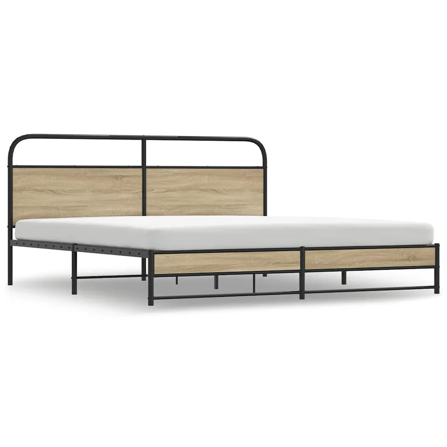 Cadre de lit en métal sans matelas chêne fumé 180x200 cm - 2