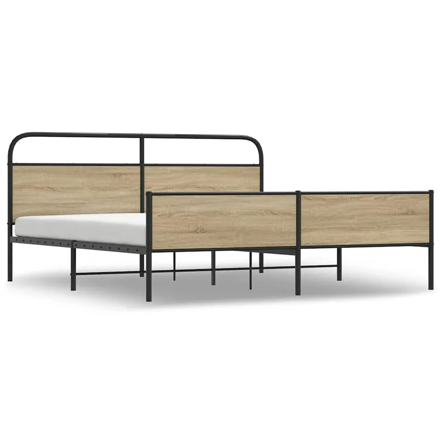 Cadre de lit en métal sans matelas chêne fumé 193x203 cm - 4