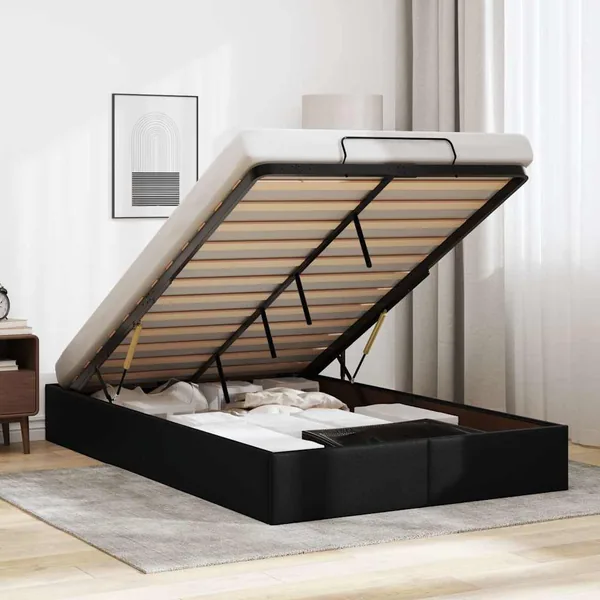 Cadre de lit ottoman sans matelas noir 120x190 cm similicuir