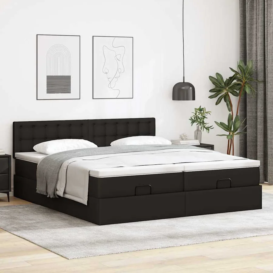 Cadre de lit ottoman avec matelas noir 160x200 cm similicuir - 3