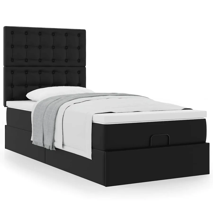 Lit ottoman avec matelas noir 80x200 cm similicuir - 5