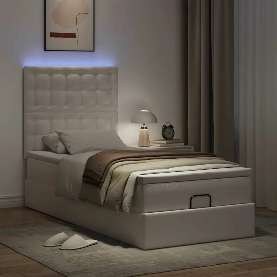 Cadre de lit ottoman avec matelas blanc 90x190 cm similicuir - 3