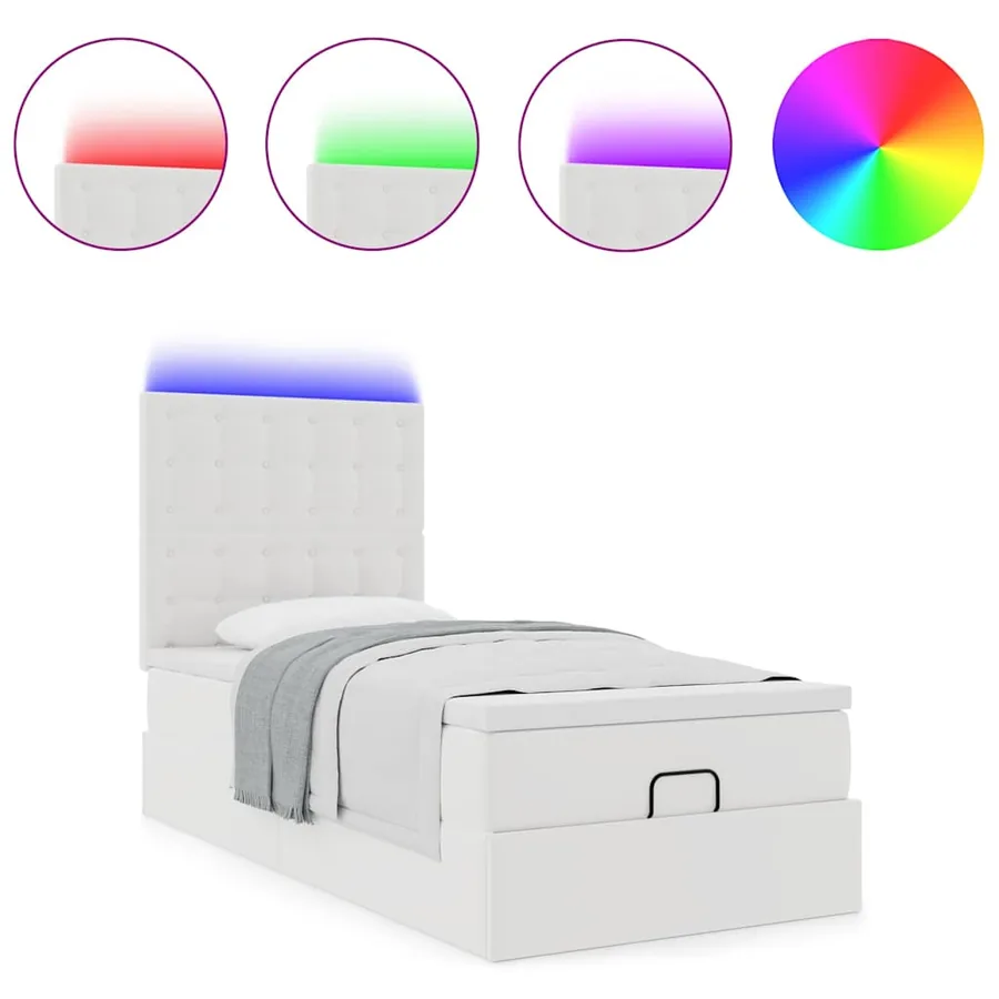 Cadre de lit ottoman avec matelas blanc 90x190 cm similicuir - 5