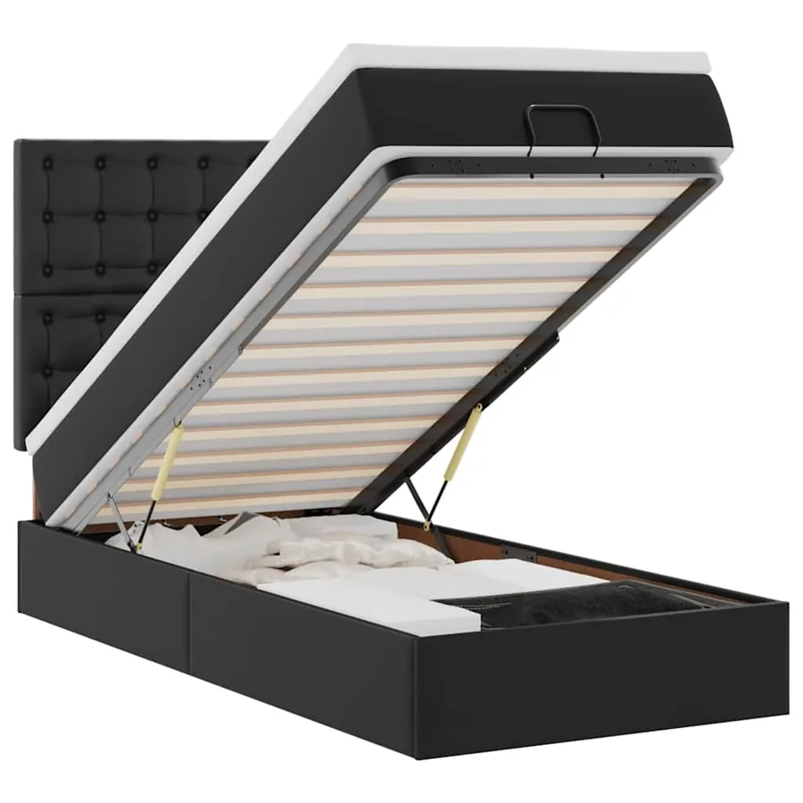 Cadre de lit ottoman avec matelas noir 90x200 cm similicuir - 2