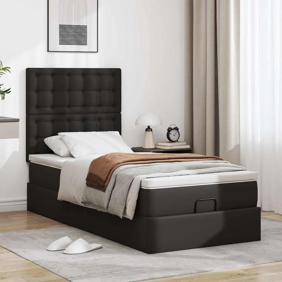 Cadre de lit ottoman avec matelas noir 90x200 cm similicuir - 4