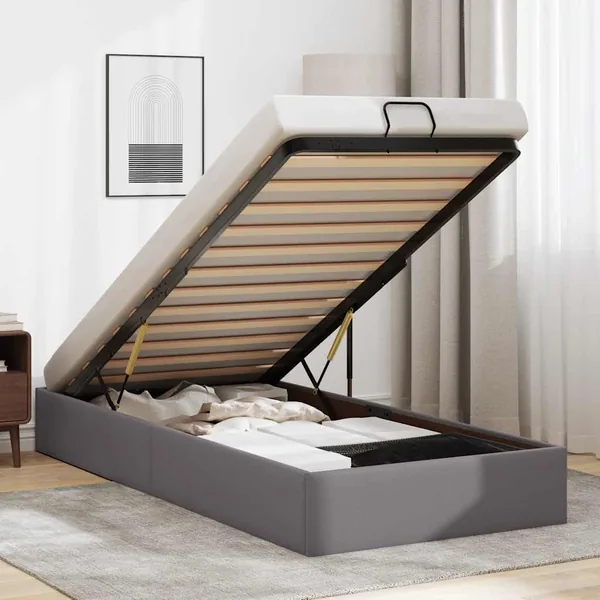 Cadre de lit ottoman sans matelas gris 90x190 cm similicuir