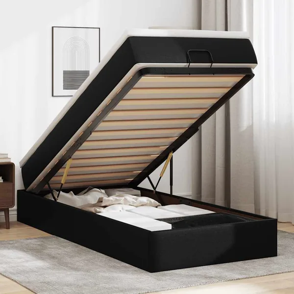 Cadre de lit ottoman avec matelas noir 100x200 cm similicuir