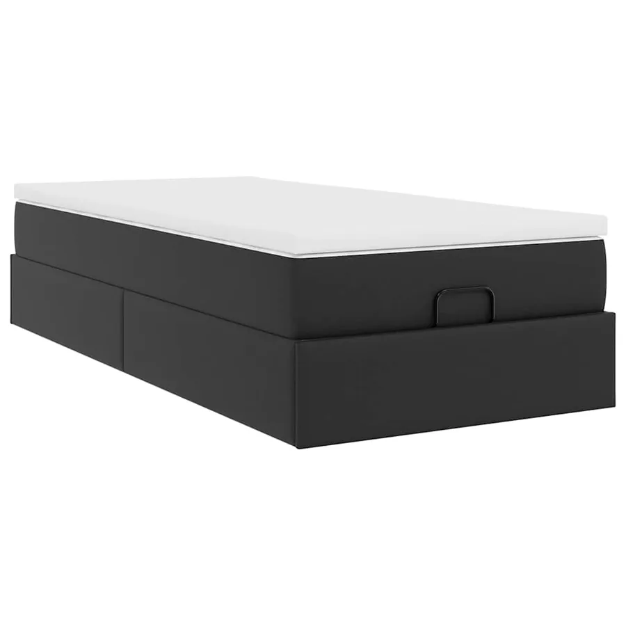 Cadre de lit ottoman avec matelas noir 100x200 cm similicuir - 10