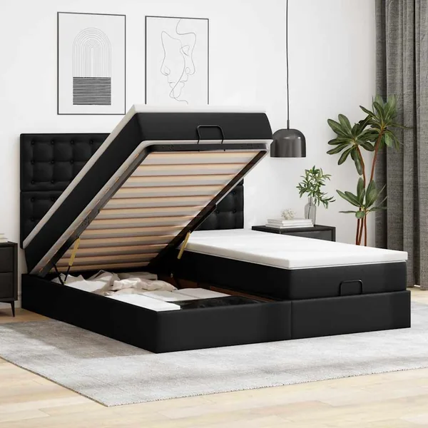 Cadre de lit ottoman avec matelas noir 200x200 cm similicuir
