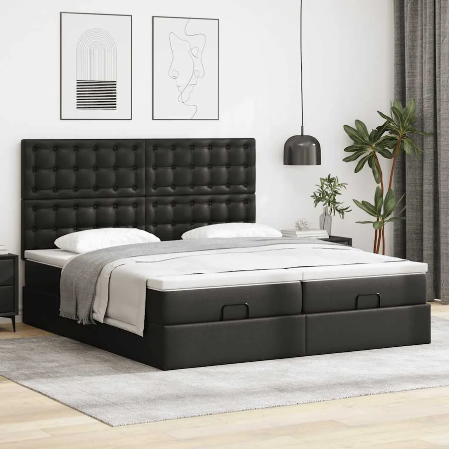 Cadre de lit ottoman avec matelas noir 200x200 cm similicuir - 3