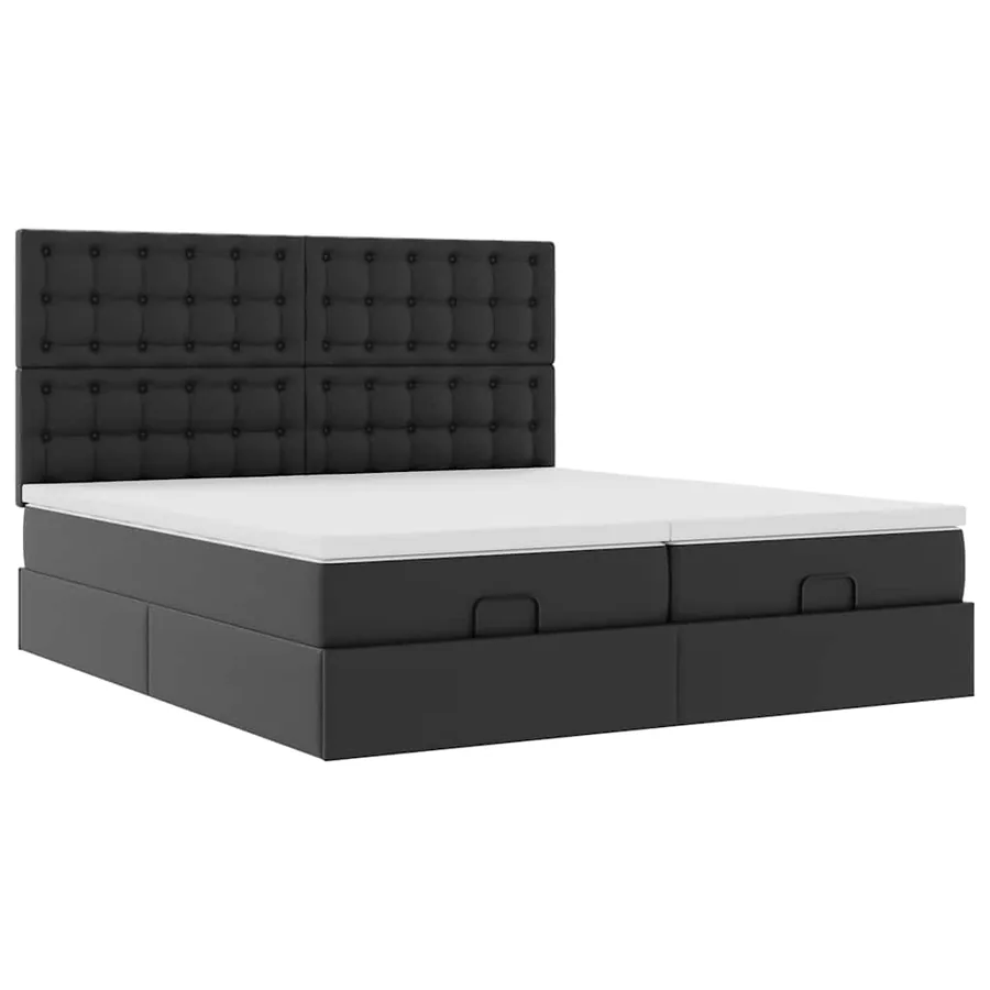 Cadre de lit ottoman avec matelas noir 200x200 cm similicuir - 6