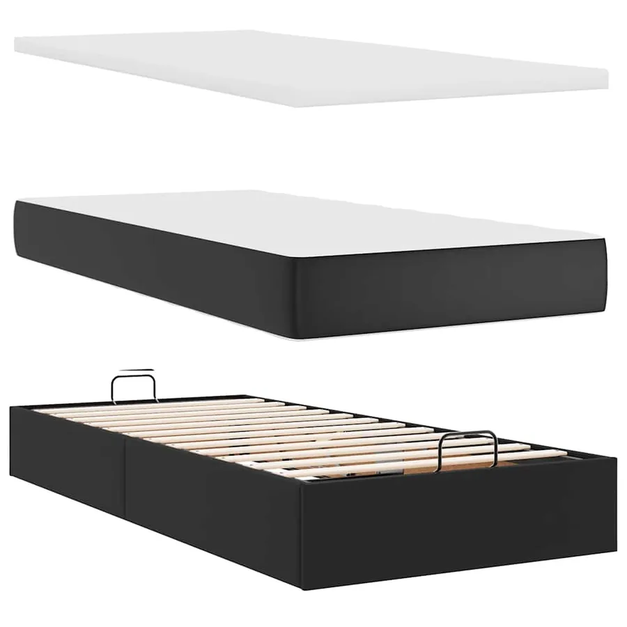 Cadre de lit ottoman avec matelas noir 200x200 cm similicuir - 8