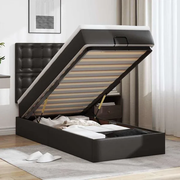 Lit ottoman avec matelas noir 100x200 cm similicuir