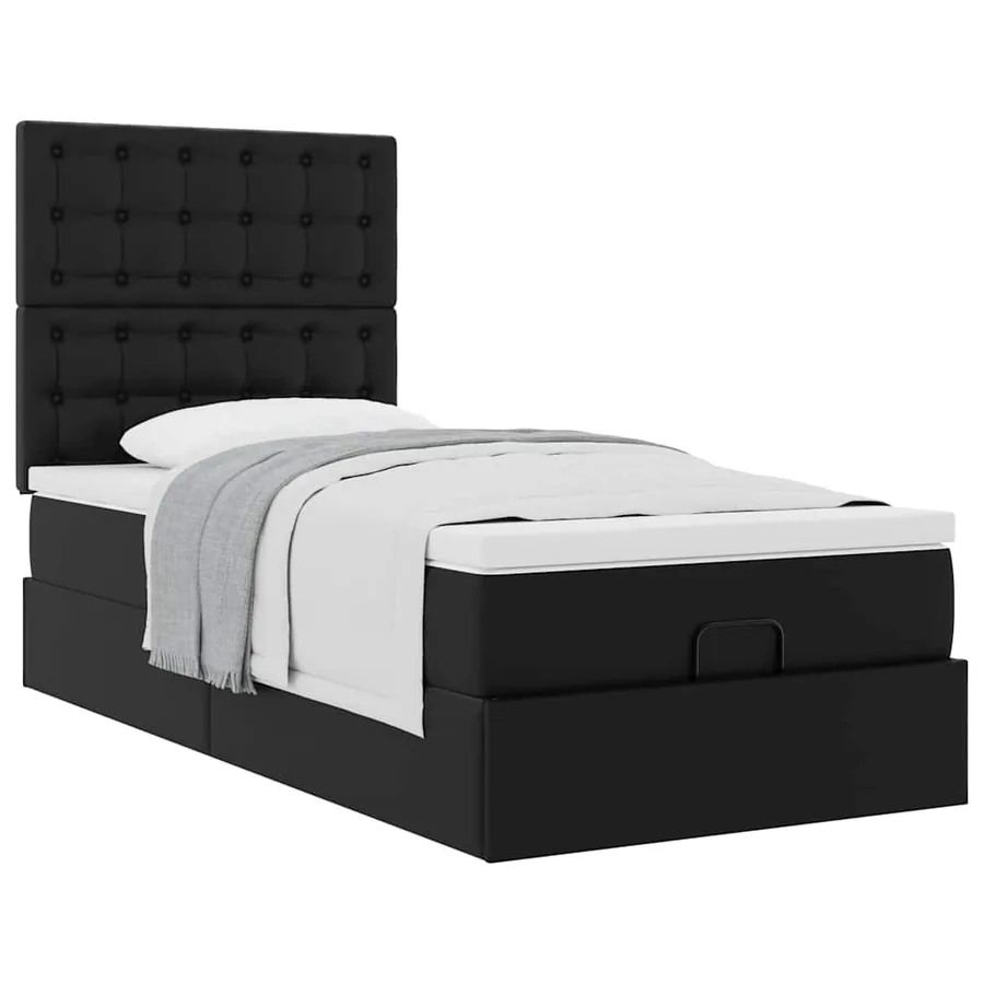 Lit ottoman avec matelas noir 100x200 cm similicuir - 4