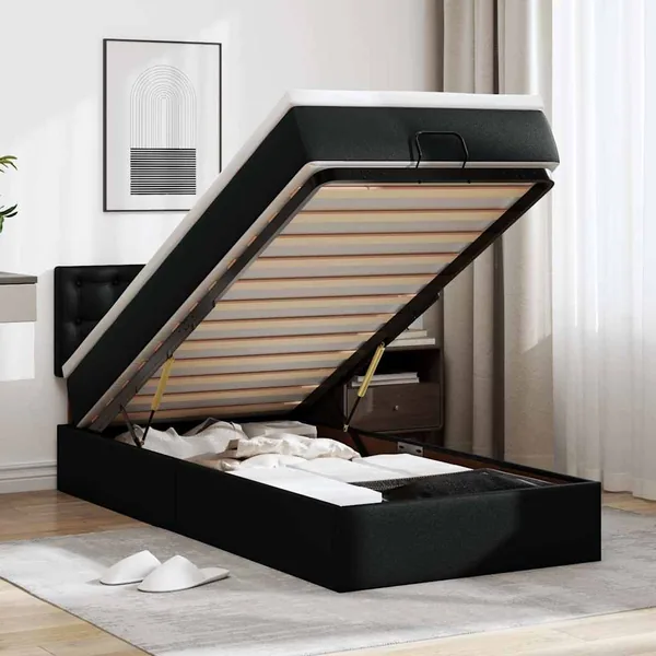 Lit ottoman avec matelas noir 100x200 cm similicuir