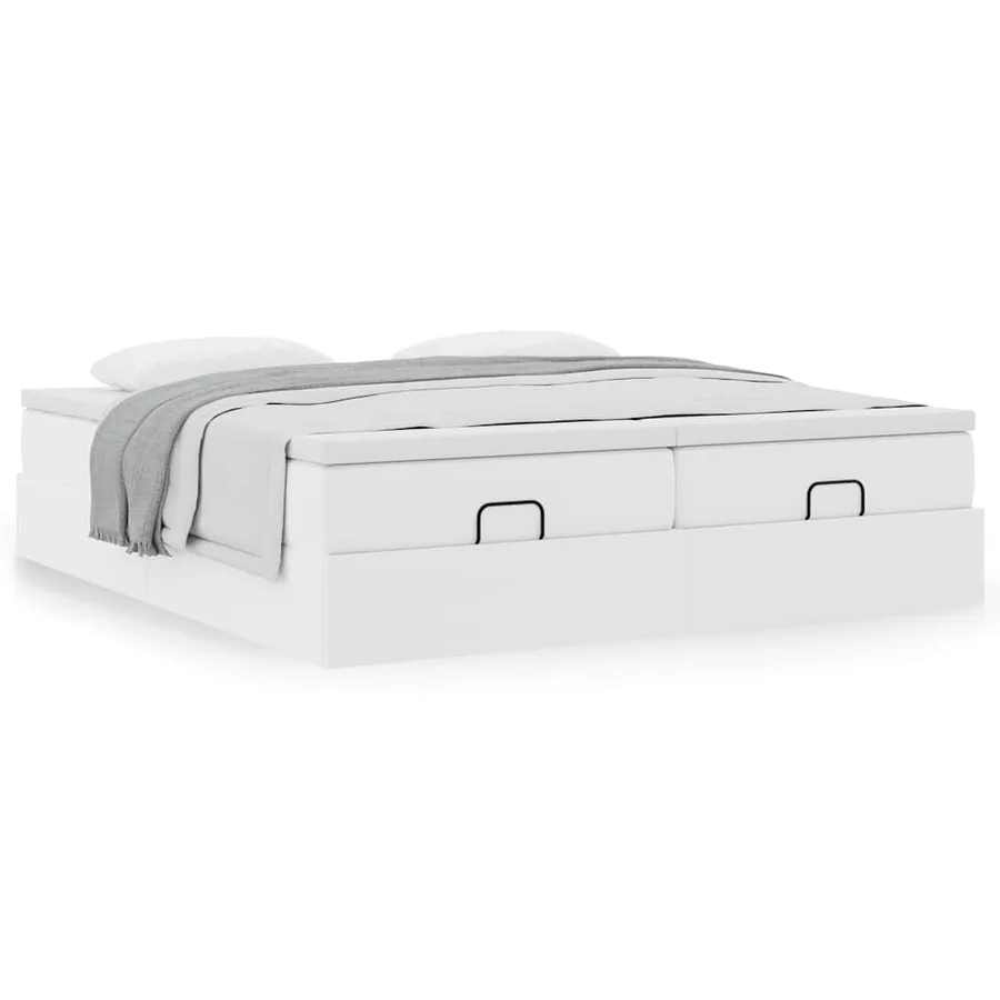 Cadre de lit ottoman avec matelas blanc 160x200 cm similicuir - 4