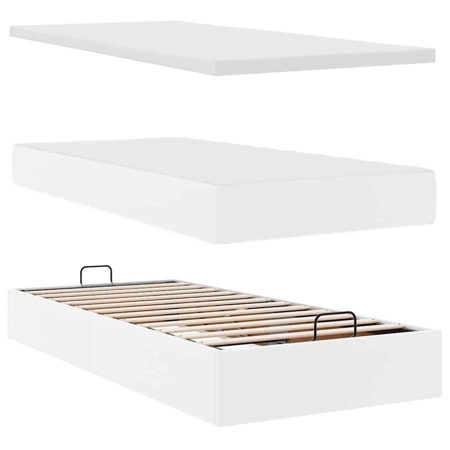 Cadre de lit ottoman avec matelas blanc 160x200 cm similicuir - 8