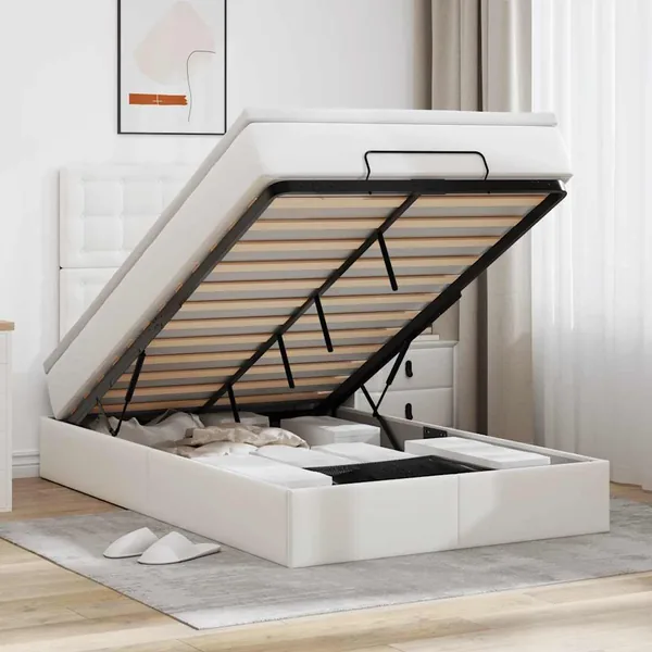 Cadre de lit ottoman avec matelas blanc 120x190 cm similicuir