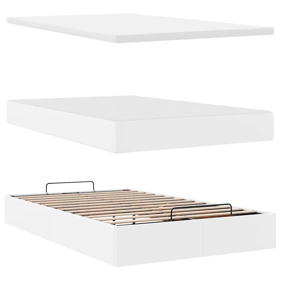 Cadre de lit ottoman avec matelas blanc 120x190 cm similicuir - 8