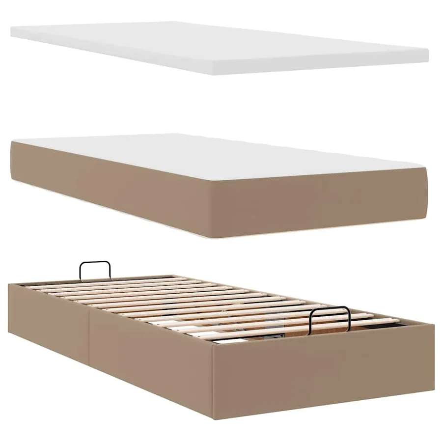 Cadre de lit ottoman et matelas cappuccino 90x190 cm similicuir - 12