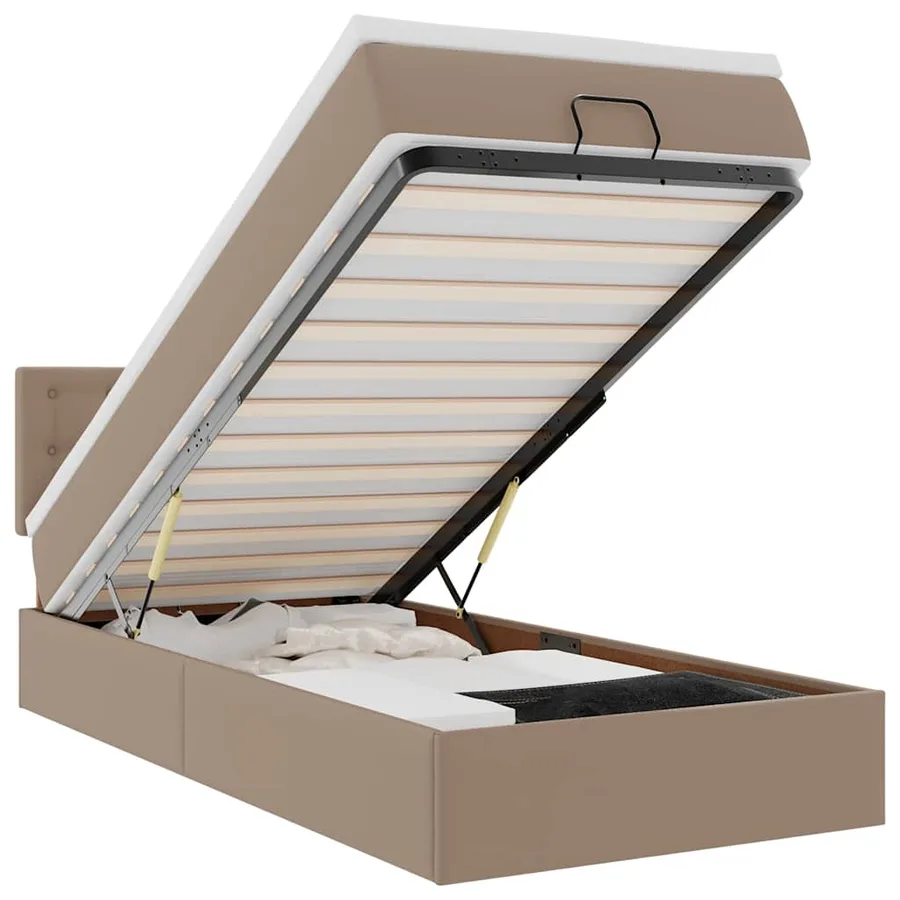 Cadre de lit ottoman et matelas cappuccino 90x190 cm similicuir - 2