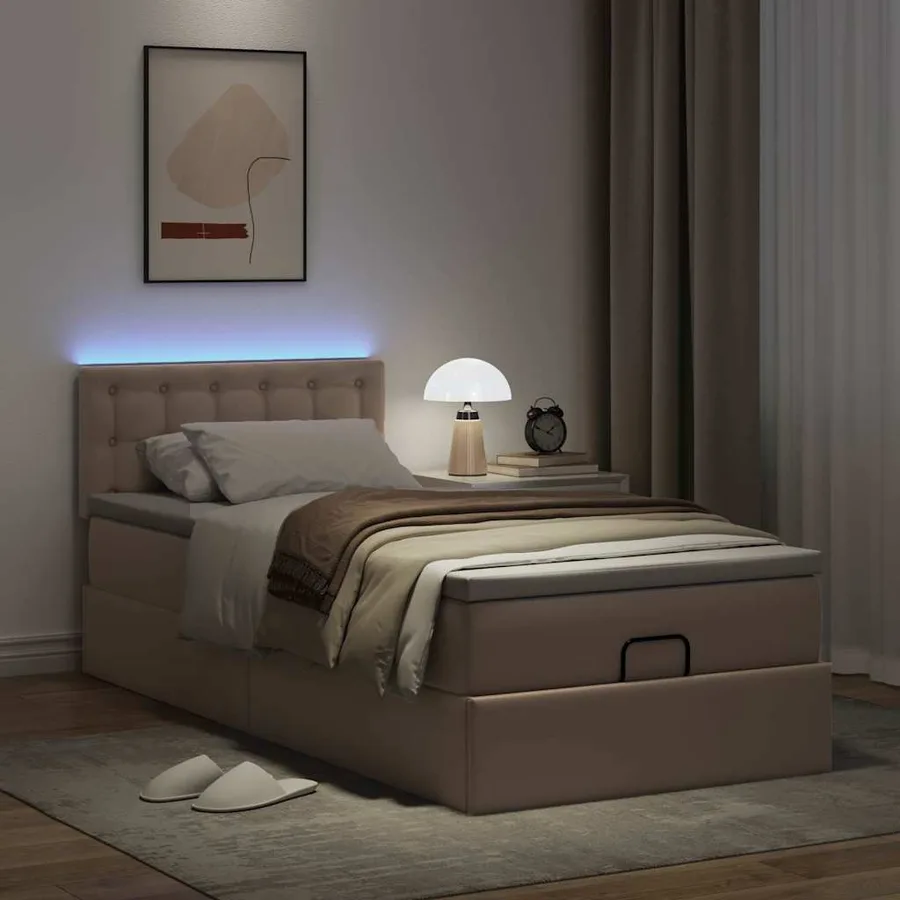 Cadre de lit ottoman et matelas cappuccino 90x190 cm similicuir - 3