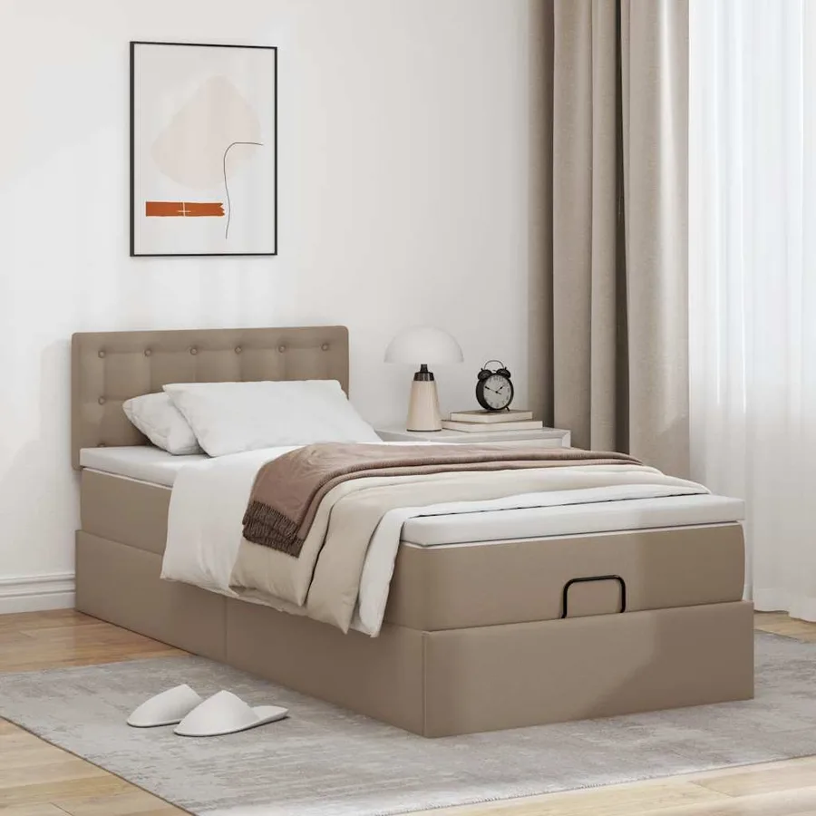 Cadre de lit ottoman et matelas cappuccino 90x190 cm similicuir - 4