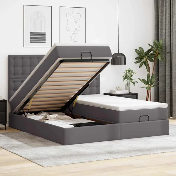 Lit ottoman avec matelas & LED Gris 180x200cm similicuir