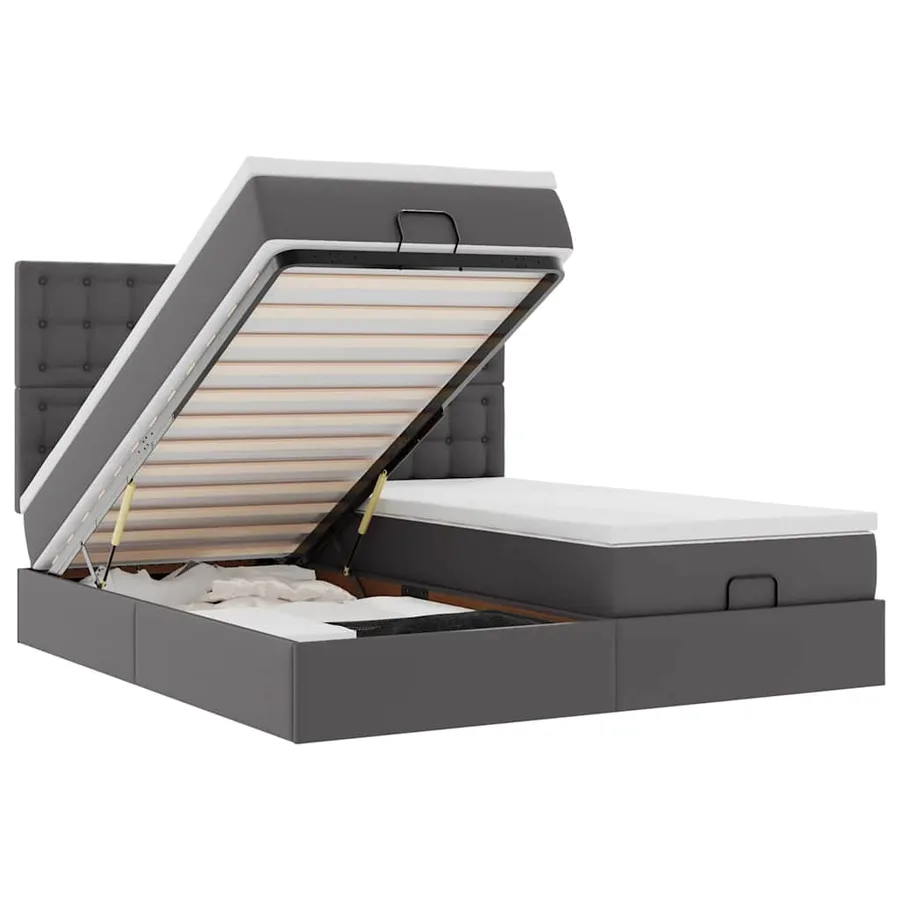 Lit ottoman avec matelas & LED Gris 180x200cm similicuir - 2