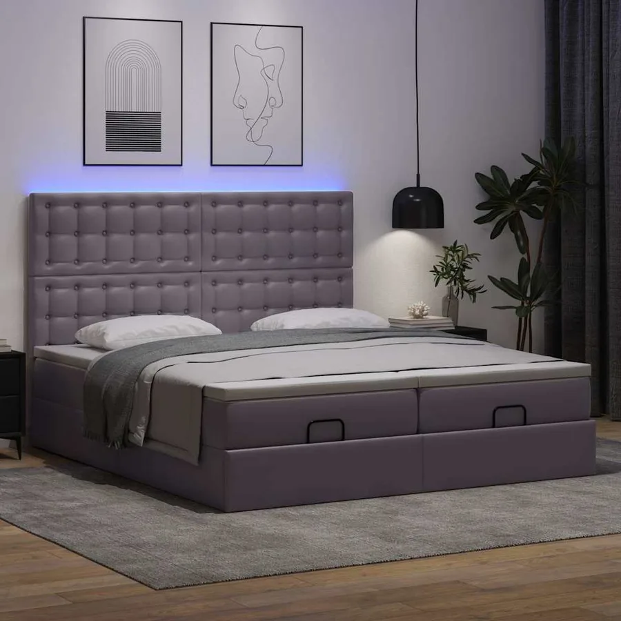 Lit ottoman avec matelas & LED Gris 180x200cm similicuir - 3