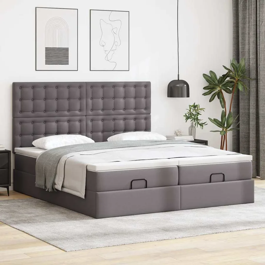 Lit ottoman avec matelas & LED Gris 180x200cm similicuir - 4