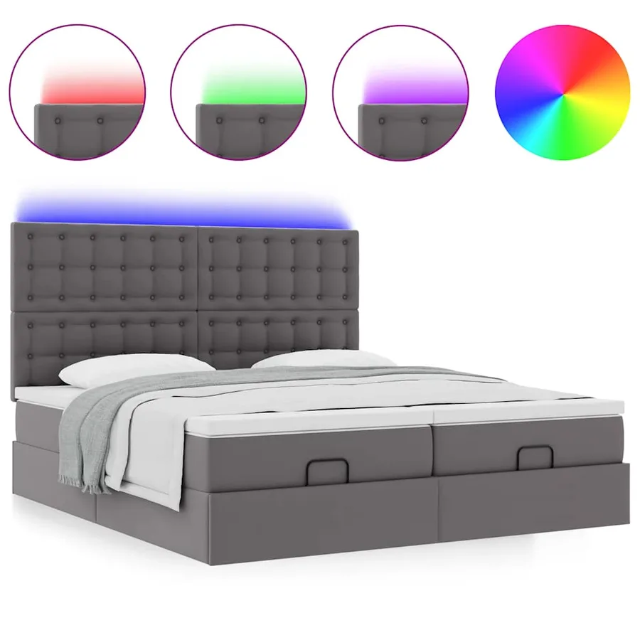 Lit ottoman avec matelas & LED Gris 180x200cm similicuir - 5