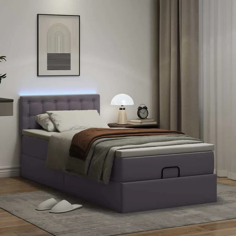 Cadre de lit ottoman avec matelas gris 80x200 cm similicuir - 3