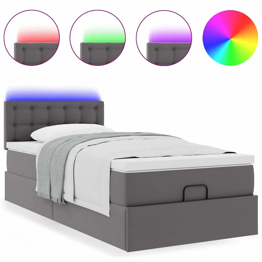 Cadre de lit ottoman avec matelas gris 80x200 cm similicuir - 5