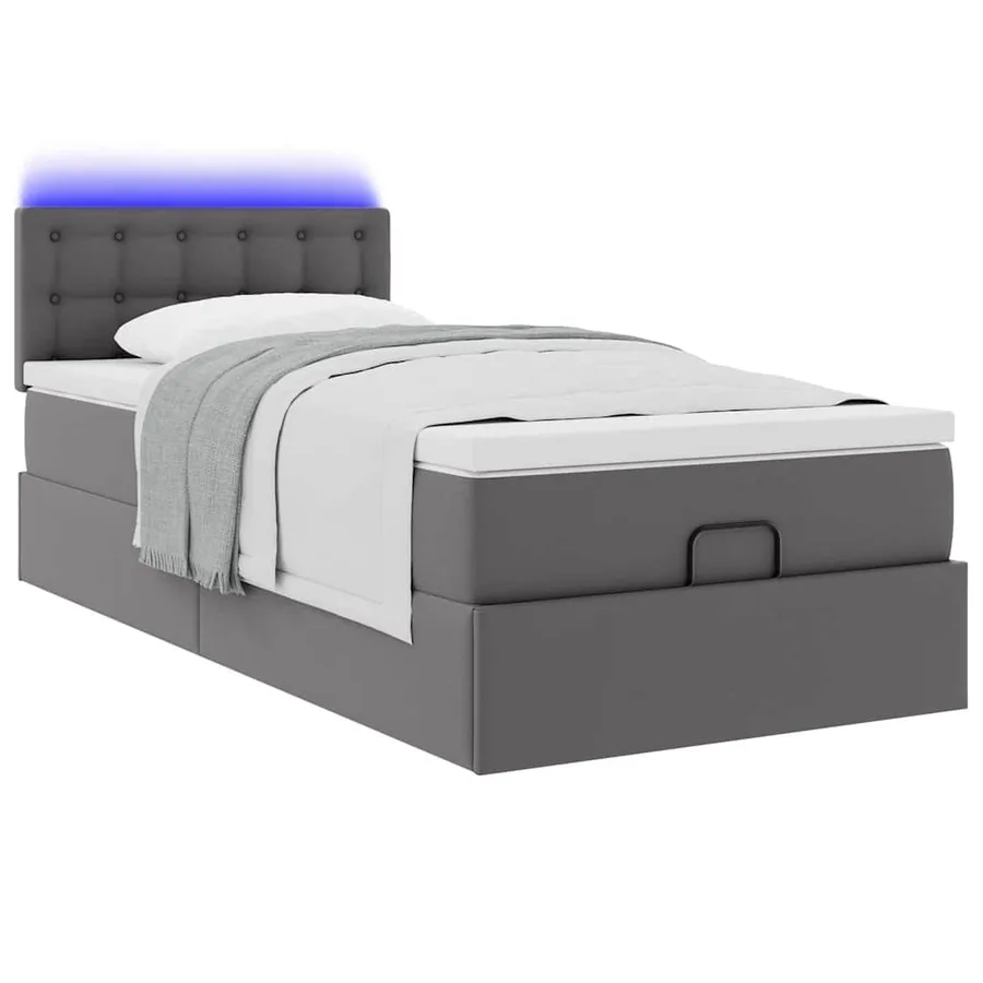 Cadre de lit ottoman avec matelas gris 80x200 cm similicuir - 6