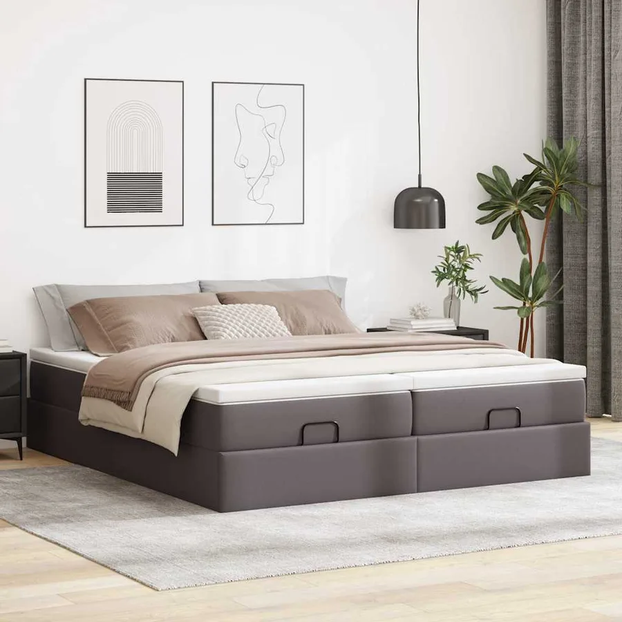 Cadre de lit ottoman avec matelas gris 160x200 cm similicuir - 3