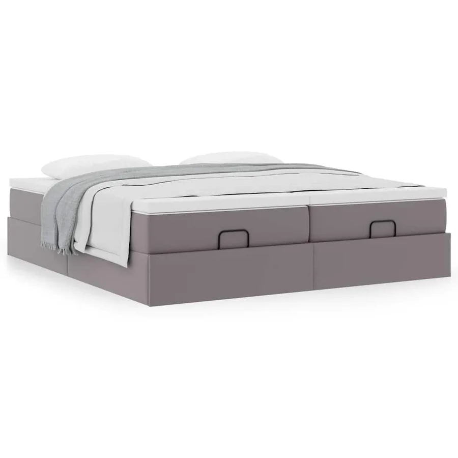 Cadre de lit ottoman avec matelas gris 160x200 cm similicuir - 4
