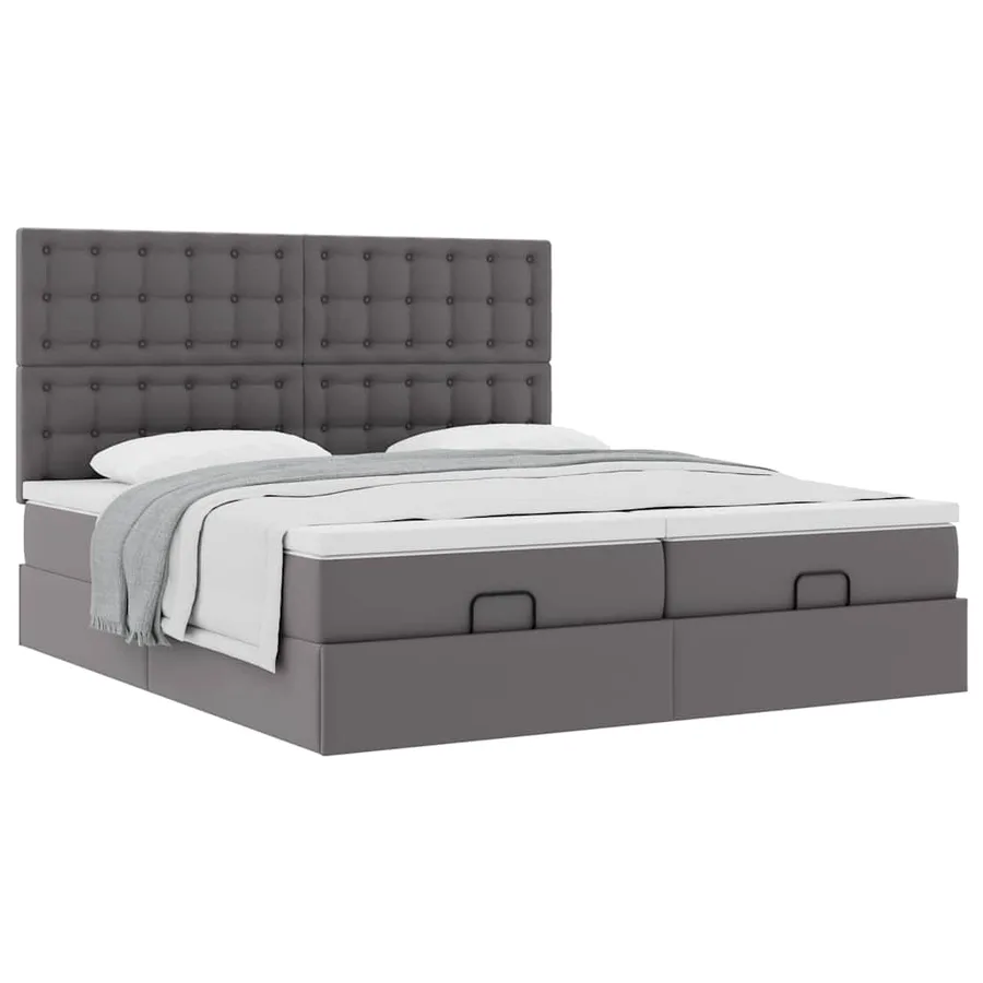 Cadre de lit ottoman avec matelas gris 160x200 cm similicuir - 5