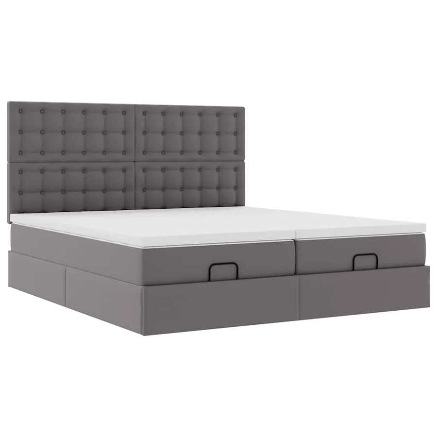 Cadre de lit ottoman avec matelas gris 160x200 cm similicuir - 6